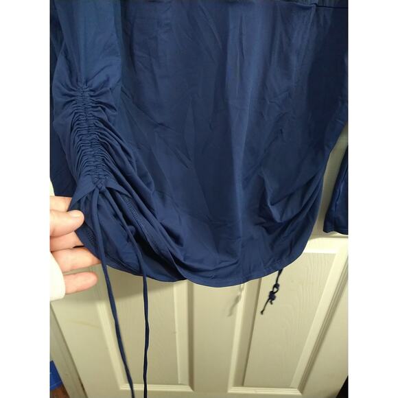 Lands Ends Woman M Swimsuit Coverup Navy Blue Zip White Embroidered Trim Long... - Picture 8 of 10